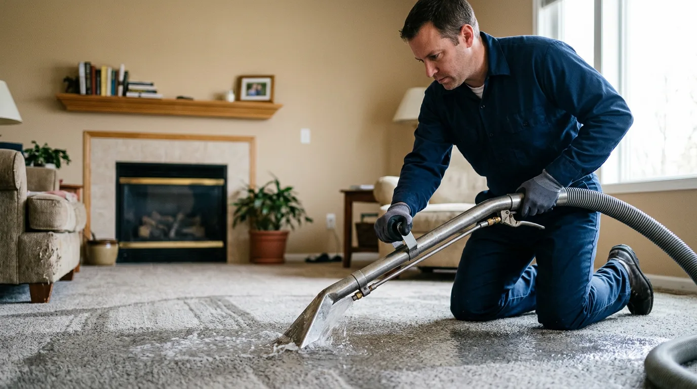 Water damage restoration technician working near Athens, IL